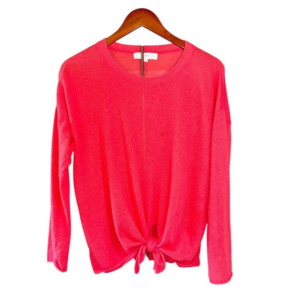Loft Tie Hem Sweater Pink Charm & Marina Heather Size Medium